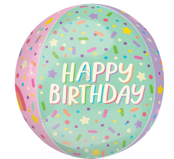 Happy Birthday 24" Globe Pastel Party Foil Balloon With Helium