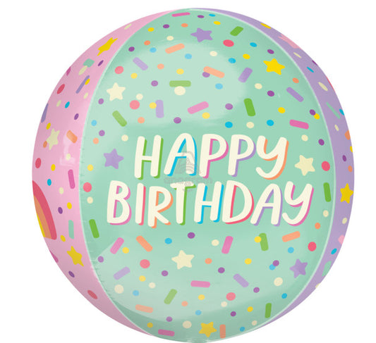 Happy Birthday 24" Globe Pastel Party Foil Balloon With Helium