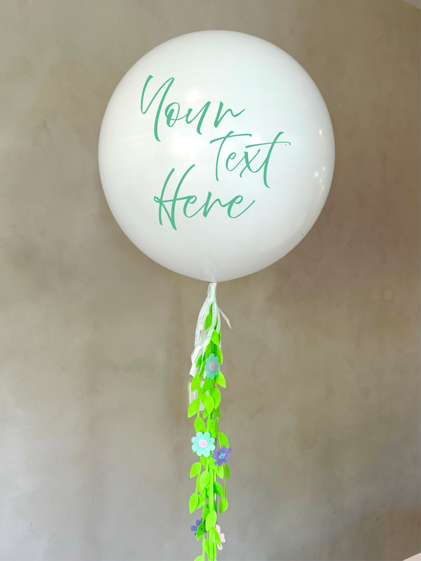 White Neutral Leaves Gender Reveal 24" Balloon With Custom Text And Helium