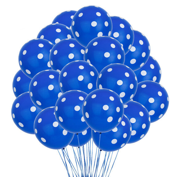 Blue White Dots 12" Latex Balloon With Helium