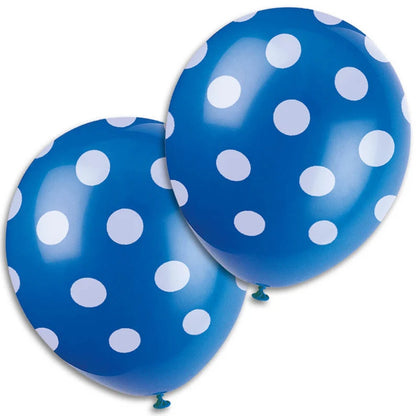 Blue White Dots 12" Latex Balloon With Helium