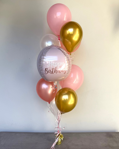 Pretty Pink "Happy Birthday" Helium Balloon Bouquet With Weight