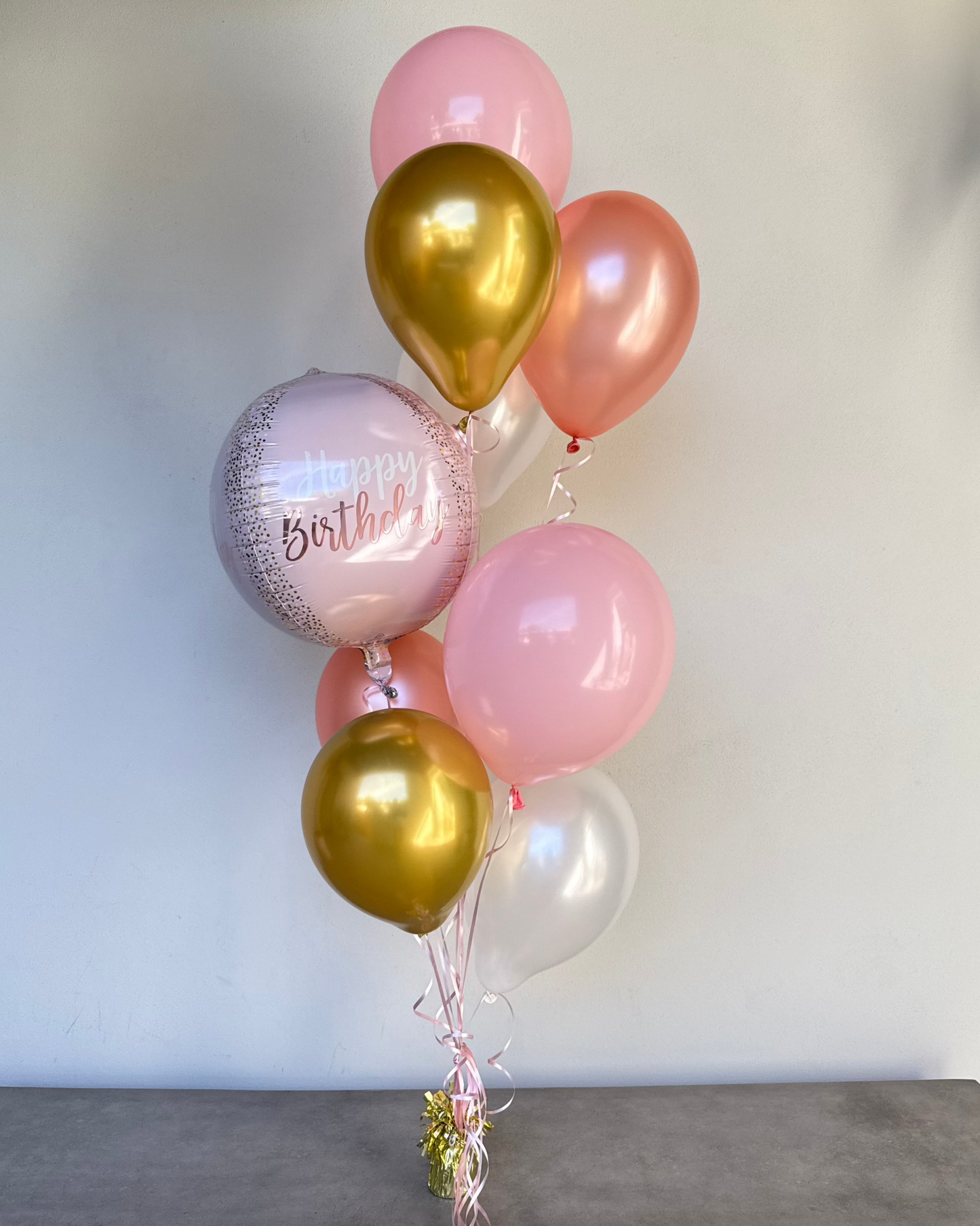 Pretty Pink "Happy Birthday" Helium Balloon Bouquet With Weight