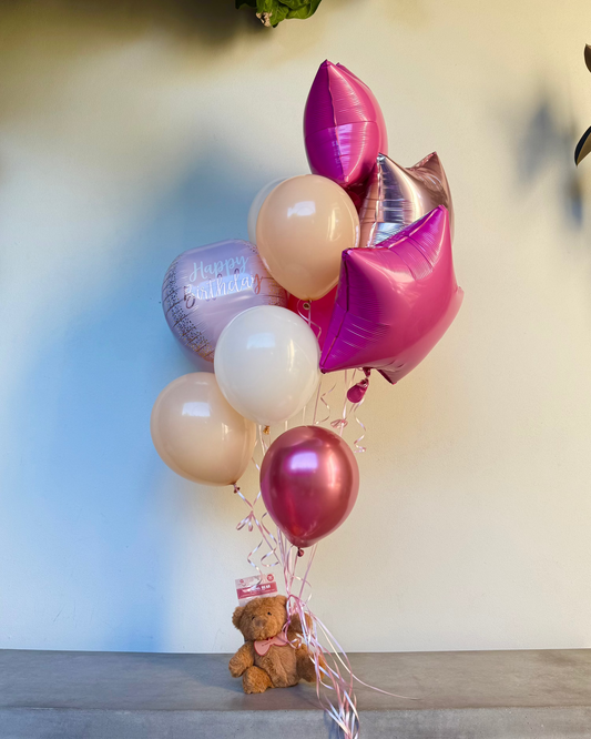 Ultimate Girlfriend "Happy Birthday" Helium Balloon Bouquet With Teddy Bear Weight