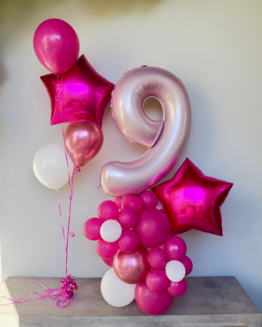 Happy Birthday Flower Number Helium Balloon Bouquet and Structure