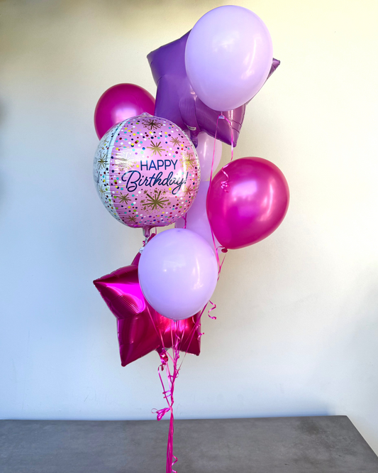 Happy Birthday Pink and Purple Helium Balloon Bouquet With Weight