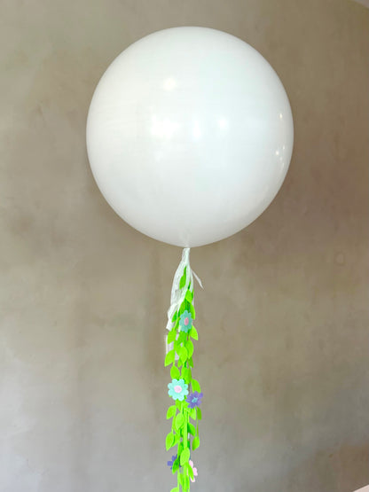 White Neutral Leaves Gender Reveal 24" Balloon With Custom Text And Helium